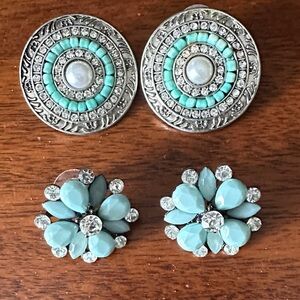 2 Pairs of Turquoise and Silver Earrings Set